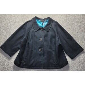 Avenue Women Dark Wash Denim Collared 3/4 Sleeve Cropped Jacket Size 18
